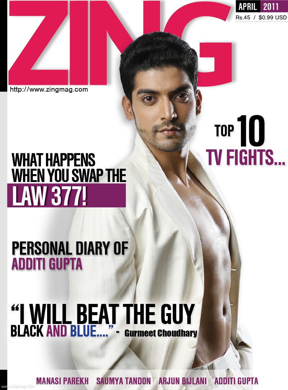 Zing Magazine - April 2011 Cover featuring Gurmeet Choudhary